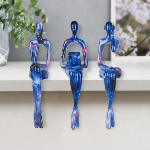 Blue Tone Graffiti Thinker Statue 3Pcs Resin Shelf Decor - color: Graffiti F