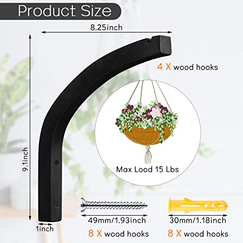 Juexica 4 Pack 8 Inch Wood Plant Hanger Wall Mount Bracket, Black - color: Black