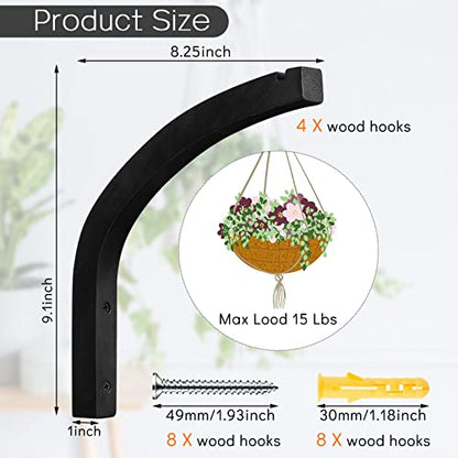 Juexica 4 Pack 8 Inch Wood Plant Hanger Wall Mount Bracket, Black - color: Black