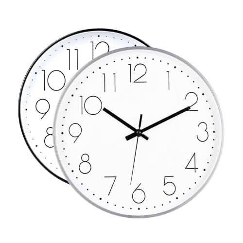 2 Pack Black&Silver Wall Clock 12" Silent Wall Clocks Battery Operated - color: Black&silver, size: 12 Inch