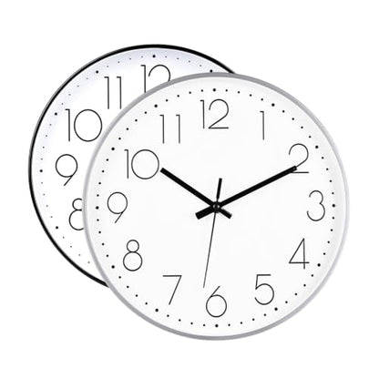 2 Pack Black&Silver Wall Clock 12" Silent Wall Clocks Battery Operated - color: 2 Pack - Black & Silver, size: 12 Inch