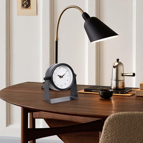 Vintage Mirror Table Clock on Stand, Black, Analog