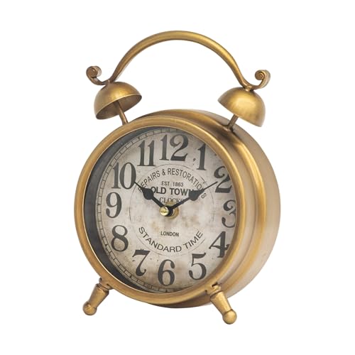 Antique Gold Table Clock for Living Room Decor, Rustic Farmhouse Desk and Shelf Clock, Silent Non-Ticking Mantel Clock for Bedroom, Living Room, Kitchen, Battery Operated - color: Vintage Gold