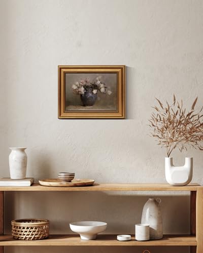 HUARCEY Framed Canvas Wall Art, Classical Roses Floral Prints, 8x10 Inch - color: Roses in Vase, size: 10"L x 8"W