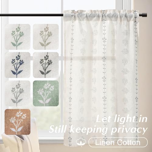 Lino Rosa Short Curtains for Windows,Boho Farmhouse Kitchen Curtains,Grey,36 Inch Length - color: Grey, size: 24"W x 36"L (Pack of 2)