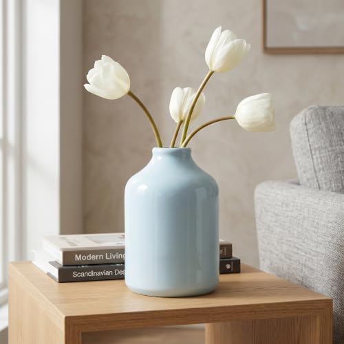 Sunddo Large Blue Ceramic Vase, 8 Inch, Modern - color: Light Blue, size: 8 inch