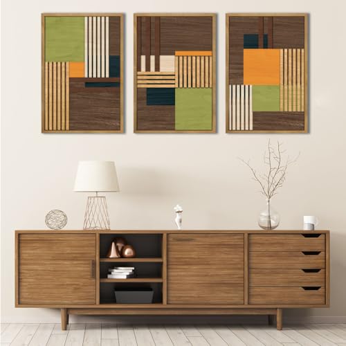 DRACIT Large Modern Abstract Wooden Wall Art Set-16"x24"x3 - color: brown,beige,black,orange