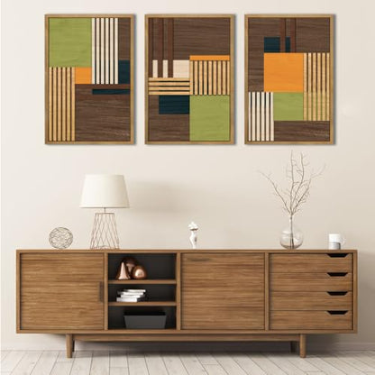DRACIT Large Modern Abstract Wooden Wall Art Set-16"x24"x3 - color: brown,beige,black,orange