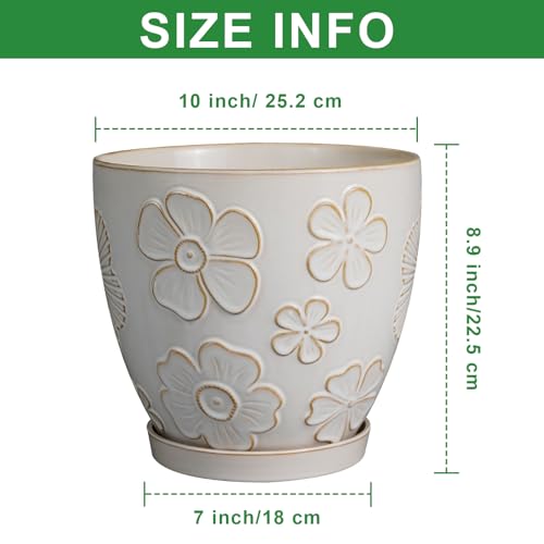 MPotTo 10 Inch Ceramic Planter Pot, Large Petal White - color: Large Petal White