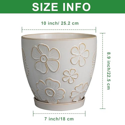 MPotTo 10 Inch Ceramic Planter Pot, Large Petal White - color: Large Petal White