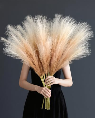 Faux Pampas Grass, 8 Pcs 35.4" Tall Pampas Grass Vase Filler, Beige Mixed - color: Beige, size: 35.4inch-8Pcs