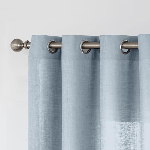 Melodieux Dusty Blue Semi Sheer Curtains 63 Inch Length for Living Room, Linen Rustic Bedroom Privacy Window Grommet Sheer Drapes, 52 by 63 Inch, 2 Panels - color: Dusty Blue, size: 52"W x 63"L (Pack of 2)