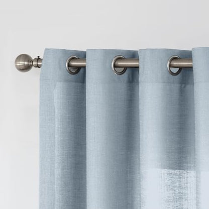 Melodieux Dusty Blue Semi Sheer Curtains 63 Inch Length for Living Room, Linen Rustic Bedroom Privacy Window Grommet Sheer Drapes, 52 by 63 Inch, 2 Panels - color: Dusty Blue, size: 52"W x 63"L (Pack of 2)