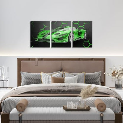 Feelyou Race Car Wall Art 12" x 16" x 3 - color: Jungle Green