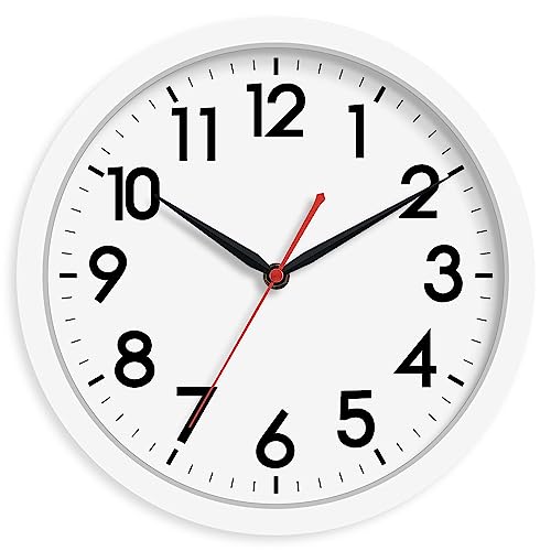 AKCISOT 10 Inch Wall Clock, Silent Battery Operated Analog Clock, White - color: C_white, size: 10 Inch