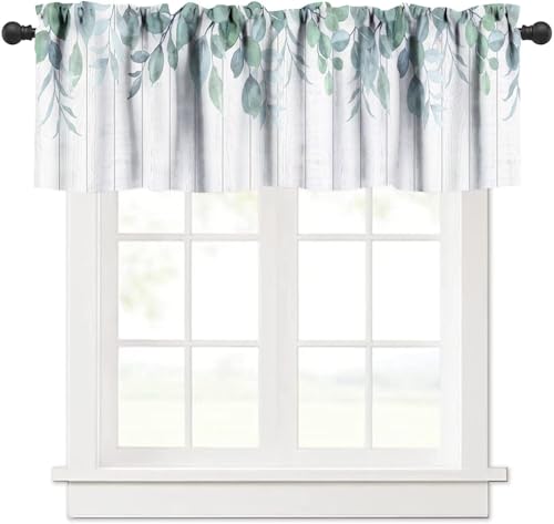 JESTRONRY Green Eucalyptus Leaf Valances Valance Curtains, Watercolor Summer Flowers Leaves Rod Pocket Valance Window Treatments for Bedroom Kitchen Dining Room 54x18in - color: Eucalyptus Leaf-14