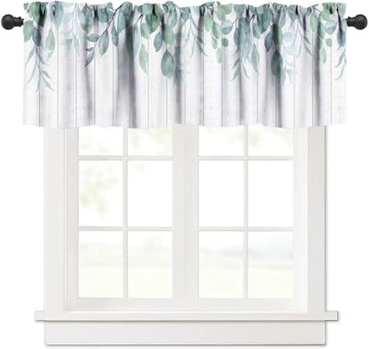 JESTRONRY Green Eucalyptus Leaf Valances Valance Curtains, Watercolor Summer Flowers Leaves Rod Pocket Valance Window Treatments for Bedroom Kitchen Dining Room 54x18in - color: Eucalyptus Leaf-14