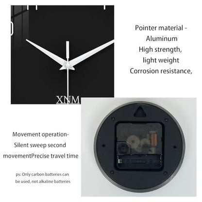 XNM Black Glass Wall Clocks Battery Operated 12 Inch - color: Black, size: 12 Inch