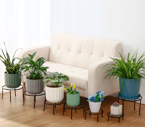 6-pack 9" Large Metal Plant Stands Indoor Outdoor Rustproof Iron Potted Plant Holder Heavy-duty Round Flower Pot Riser Shelf for Garden Patio Corner Stand with Clear Water Tray - size: 6 Pack (9 inch)