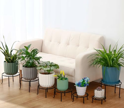 6-pack 9" Large Metal Plant Stands Indoor Outdoor Rustproof Iron Potted Plant Holder Heavy-duty Round Flower Pot Riser Shelf for Garden Patio Corner Stand with Clear Water Tray - size: 6 Pack (9 inch)
