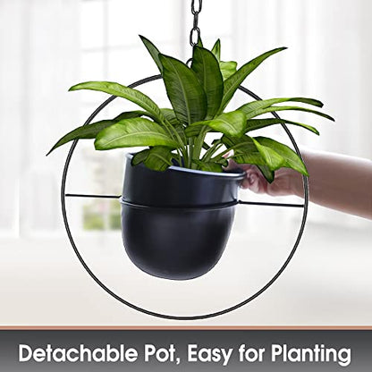 2 Pack Hanging Planter with 5.5" Pot, Metal Hanging Plant Holder - color: Black