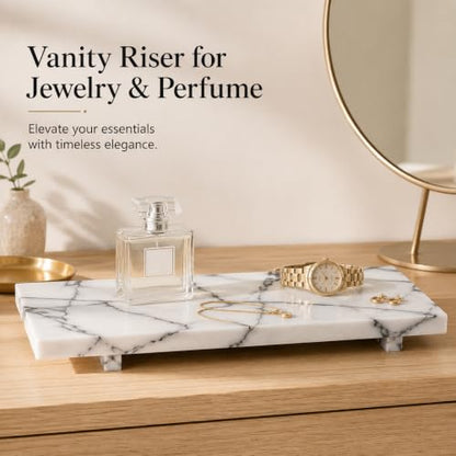 White Marble Pedestal Tray, 13.8-Inch Organizer for Bathroom Counter - color: Snow Plum Marble-13.8 in