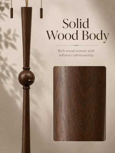 MOFFE Solid Wood Floor Lamp for Living Room,Pull Chains Standing Lamp - color: Espresso Walnut