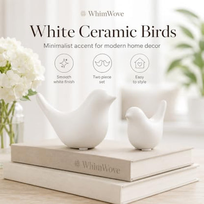 White Ceramic Bird Figurines and Statues, 2 Piece Bird Decor - color: White
