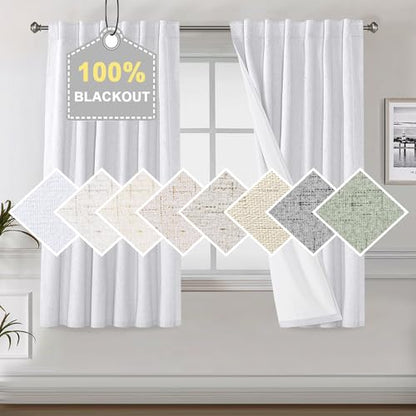 H.VERSAILTEX White 100% Blackout Faux Linen Window Curtain Panels Heat and Full Light Blocking Drapes for Nursery, Back Tab 63 inches Thermal Insulated Draperies 52 inches Wide Each Panel, 2 PCs - color: White, size: 52"W x 63"L (Pack of 2)
