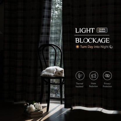 Beauoop Black White Plaid Jacquard Blackout Curtains Bedroom 52x96 2 Panels - color: Black and White, size: 52"W x 96"L (Pack of 2)