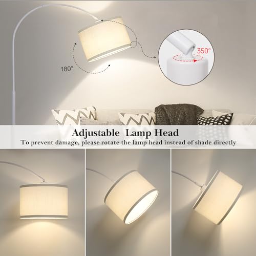 Arc Floor Lamp, White Standing Light with Adjustable Head and Pedal Switch - color: White