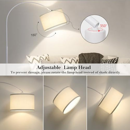 Arc Floor Lamp, White Standing Light with Adjustable Head and Pedal Switch - color: White