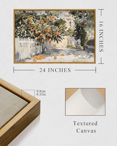 InSimSea Framed Canvas Wall Art Vintage Decor Country Orange Trees Earthy Room Decor Aesthetic Oil Painting Wall Picture Farmhouse Prints Artwork for Kitchen Living Room Bedroom 16x24in - color: Orange Tree, size: 24"L x 16"W
