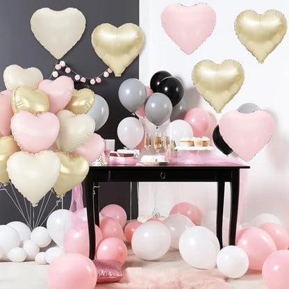 Pink White Gold Heart Foil Balloons,12Pcs 18Inch Heart Shaped Balloons - color: Pink White Gold