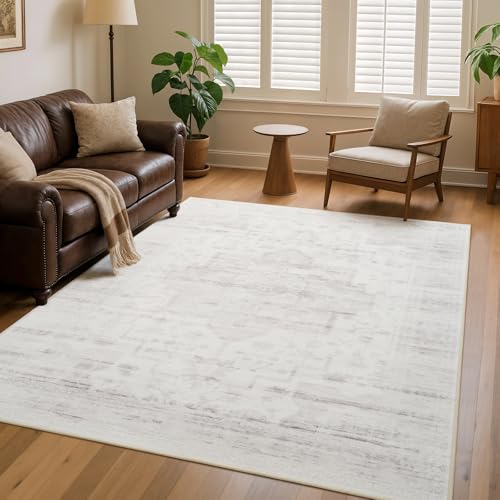 5x7 Vintage Area Rug for Bedroom Living Room, Machine Washable Non Slip Indoor Rug, Thin Throw Floral Floor Low Pile Distressed Carpet for Dining Room Farmhouse Office Light Taupe - color: Light Taupe, size: 5' x 7' (Rectangular)