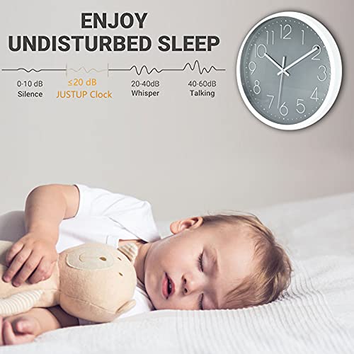 JUSTUP 12 inch Non-Ticking Wall Clock, Battery Operated Modern Wall Clock - color: Gray