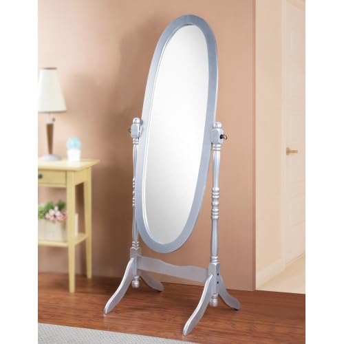 Cheval Mirror Full Length Floor Mirror with Stand, Adjustable Oval Wood Standing Mirror, Freestanding Dressing Mirror for Bedroom, Living Room and Dressing Area (Silver) - color: Silver