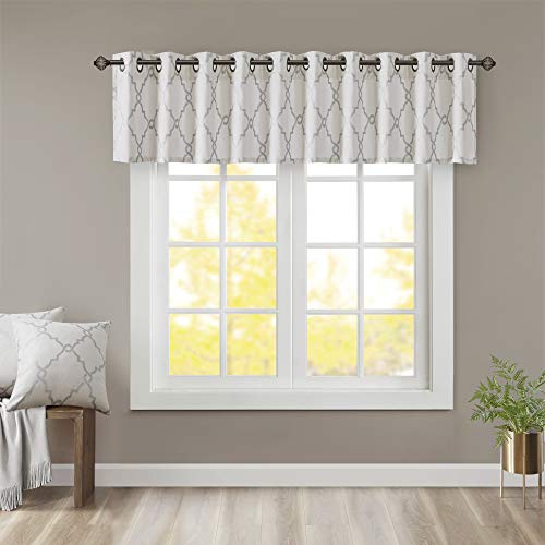 Madison Park Light Filtering Fretwork Print Valance, 50x18 Ivory/Grey - color: Ivory/Grey, size: 18"W x 50"L (Pack of 1)