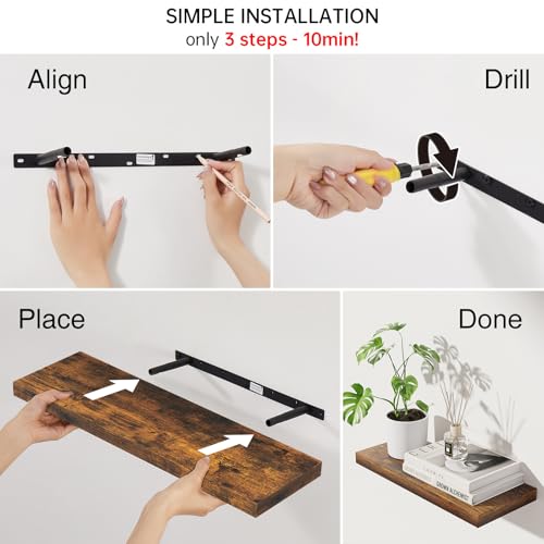 BAYKA Rustic Brown Floating Shelves 22.5in, 3 Pack, Wall Mount Wood Shelf - color: B. Rustic Brown - Americana Farmhouse Style, size: 22.5inches