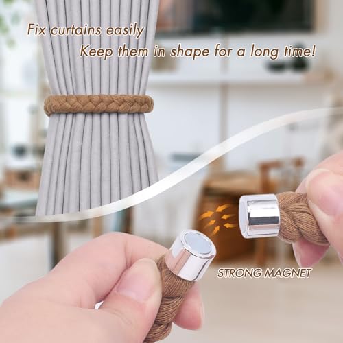 NICEEC 2 Pack Natural Cotton Rope Magnetic Curtain Tiebacks Elegant Twisted Braid Style Drape Tie Backs Soft Hand-Woven Rope Curtain Holdbacks for Home & Office Window Draperies (Khaki-01) - color: Khaki-01, size: 2 Pack