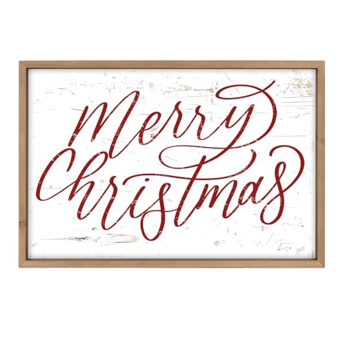 Merry Christmas Wall Decor Art, 23.6"×15.7" Large Wooden Sign - color: white-red