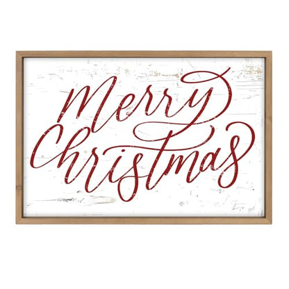 Merry Christmas Wall Decor Art, 23.6"×15.7" Large Wooden Sign - color: white-red