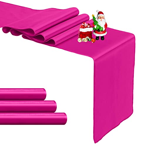 4-Pack Hot Pink Satin Table Runner 12 x 108 Inch Long Fuchsia Bright and Smooth Silk Fabric Table Runner for Wedding Banquet Birthday Party Decoration - color: Hot Pink, size: 12"x108" 4PCS
