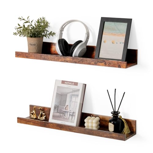 Muzilife 24" Wood Floating Shelves Wall Shelf with Lip, 2Pcs, Brown - color: Walnut Brown, size: 24"
