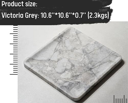 astavostone Natural Grey-White Marble Square Decorative Tray, 10.6 in