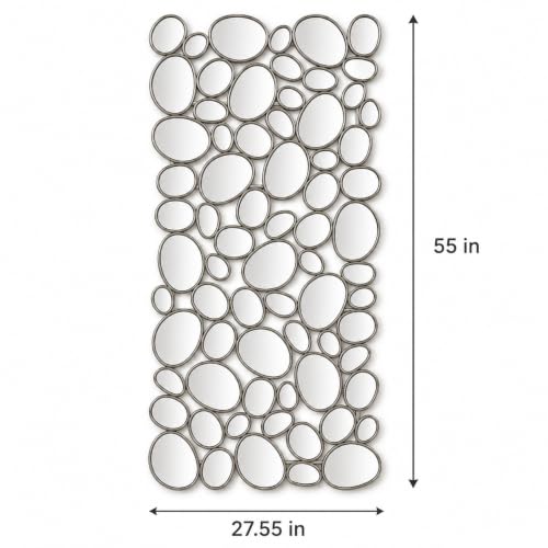 Large Wall Mirrors Decorative - 27.5x55 Inch Silver Living Room Mirrors for Wall Decor, 71 Piece Multi-Size Pebble Design Metal Framed Accent Mirror for Entryway Living Room Home Decor - color: Silver, size: 27.5"L x 55.1"W