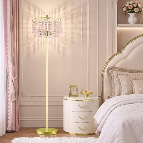 Luvkczc Multicolor Crystal Floor Lamp，64" Tall Elegant Standing Lamp - color: Gold+colorful