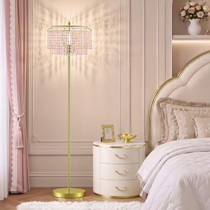 Luvkczc Multicolor Crystal Floor Lamp，64" Tall Elegant Standing Lamp - color: Gold+colorful