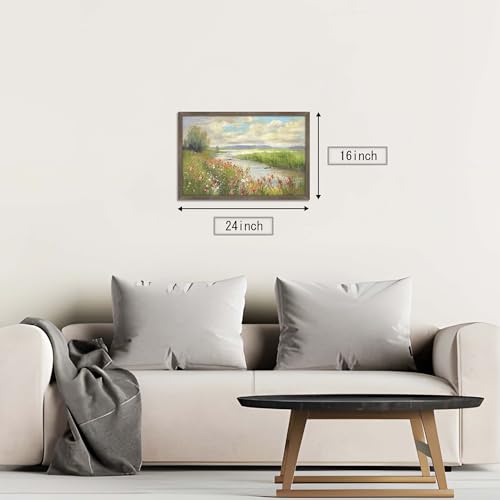 HILL WEST Countryside Stream Rustic Landscape Framed Wall Art, 24x16inch - color: Stream, size: 24"L x 16"W