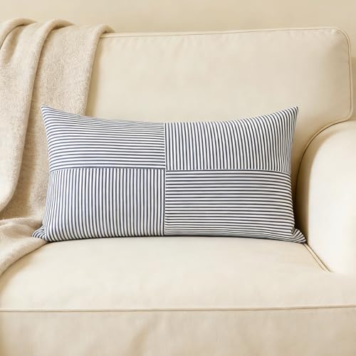 Slow Cow Lumbar Throw Pillow Cover Stripe 12 x 24 Inches Denim Blue - color: D-denim Blue, size: 24" x 12" (Pack of 1)